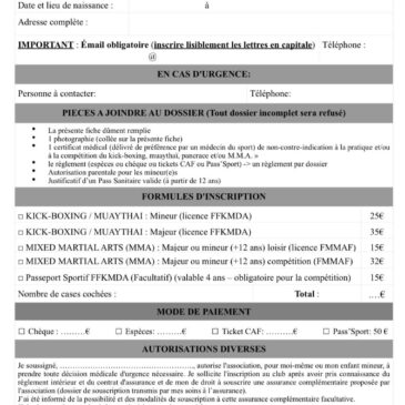 Inscription saison 2021-2022